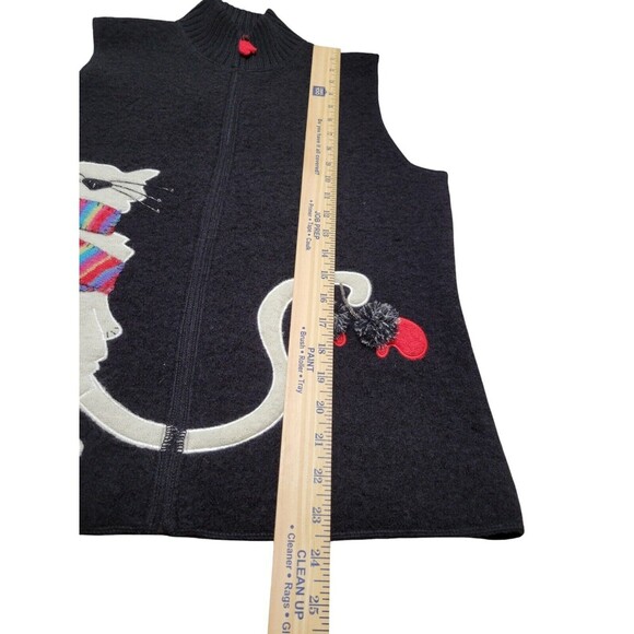 Coldwater Creek Breezy Evenings Cat 100% Wool Zip Vest S Colorful/Winter E24 - Picture 8 of 13